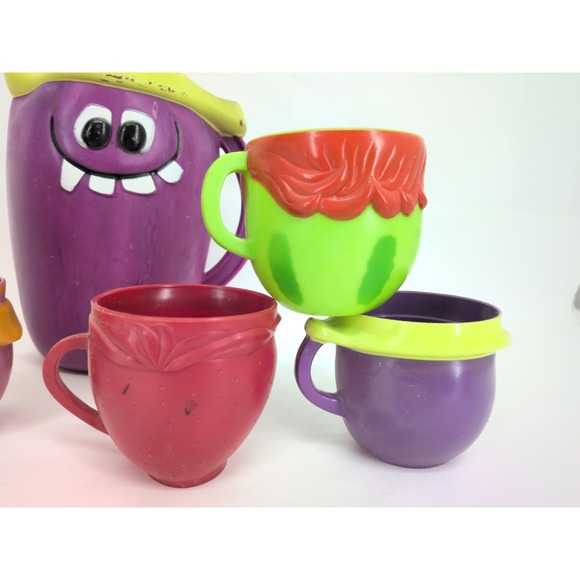 Vintage Pillsbury Kool-Aid Funny Face Cup Mug Goofy Grape Pitcher & 6 Cups - Picture 5 of 11